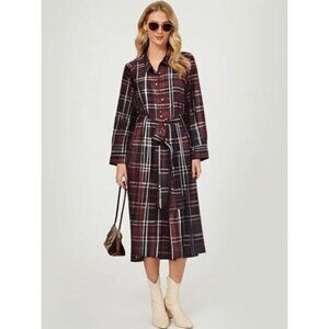 Talbots Red Plaid Long Sleeve Button Front Collared Shirt Dress Size 10